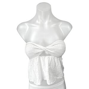 Subdued White Strapless Sleeveless Cutout Eyelet Crochet Crop Tube Tank Top S